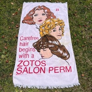 VTG 70s Cannon Advertising Beach Towel Zotos Salon Perm Pink Fringe 42x58 READ